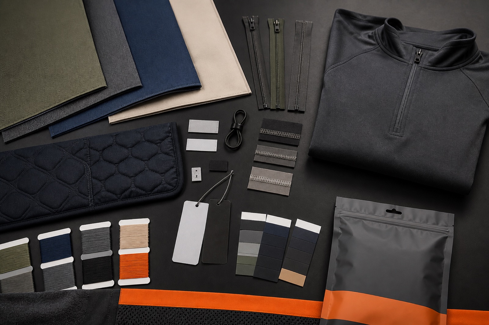Conceptual OEM apparel customization materials, trims and packaging options